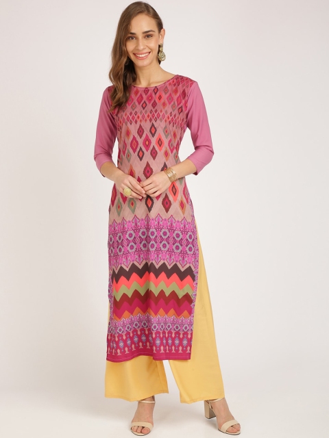 Florence Women Pink & Yellow Printed Straight Kurta & Palazzos