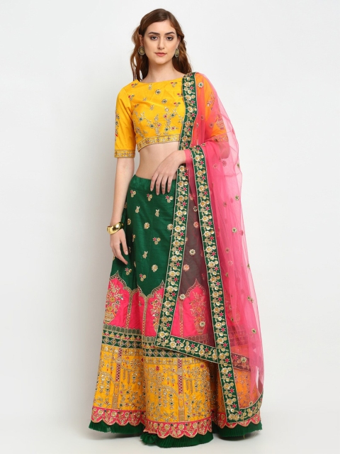 panchhi Women Green Art Silk Semi-Stitched Lehenga Choli & Unstitched Blouse with Dupatta
