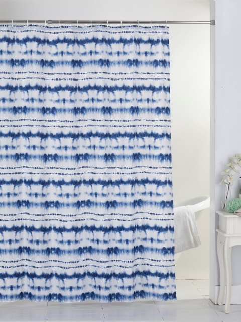 BIANCA White & Blue Printed Water-Proof Shower Curtain