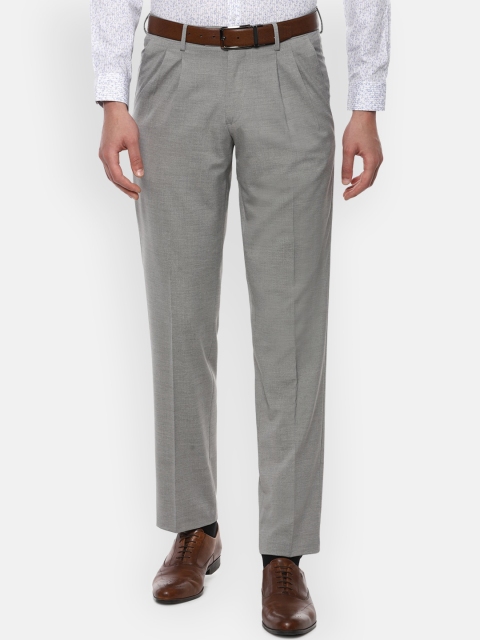 Van Heusen Men Grey Textured Formal Trousers
