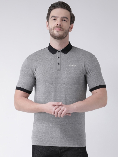 Rex Straut Jeans Men Grey Melange Polo Collar Slim Fit T-shirt