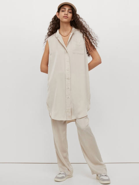 H&M Women Beige Solid Oversized Tunic
