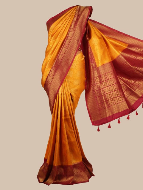 Pothys Mustard & Maroon Art Silk Woven Design Banarasi Saree