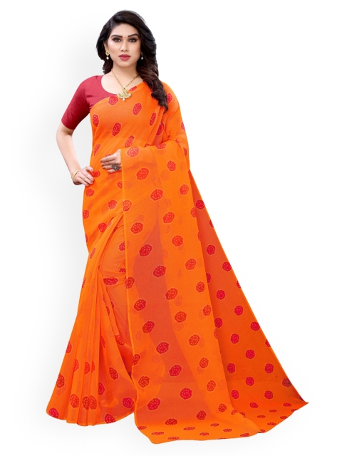 KALINI Orange & Pink Polycotton Printed Saree