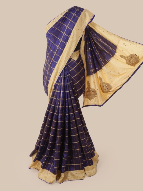 Pothys Blue Checked Saree