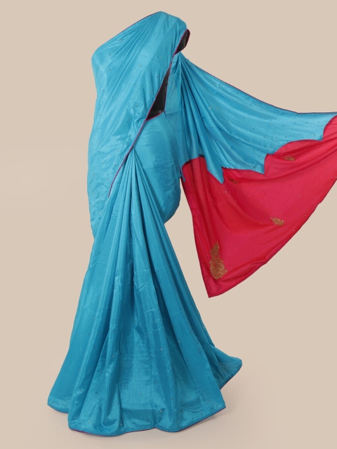 Pothys Blue Solid Art Silk Saree