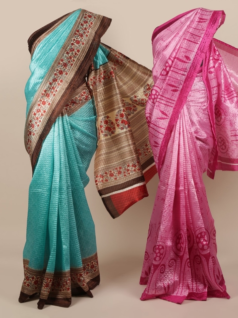 Pothys Pack of 2 Jute Silk Printed Saree, Blue