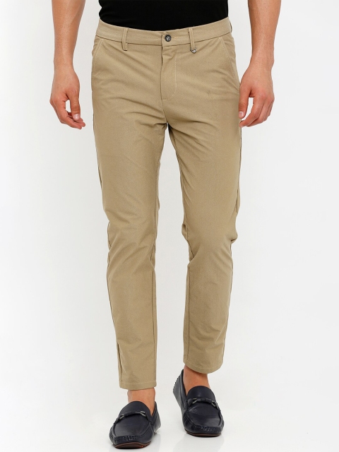 Rex Straut Jeans Men Beige Solid Slim Fit Mid-Rise Cropped Chinos