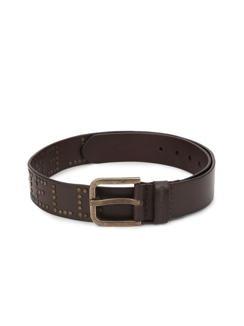 Royal Enfield Men Black Leather Embellished Belt