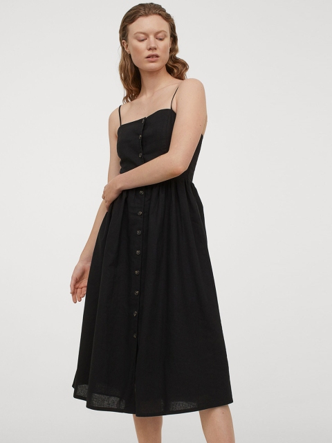 H&M Women Black Solid Linen-Blend Dress