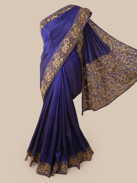 Pothys Blue Solid Art Silk Saree