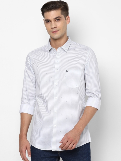 Allen Solly Men White & Grey Slim Fit Striped Cotton Casual Shirt with Printed Detail