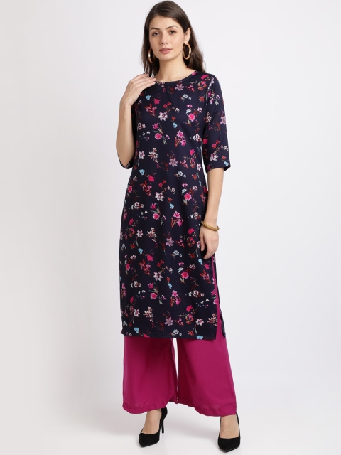 Florence Women Navy Blue & Pink Floral Printed Crepe Regular Straight Kurta with Palazzos
Florence Women Navy Blue & Pink Floral Printed Crepe Regular Straight Kurta with Palazzos