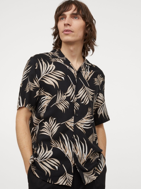 H&M Men Black & Beige Patterned Resort Shirt