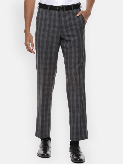 Van Heusen Men Grey Checked Semiformal Trousers