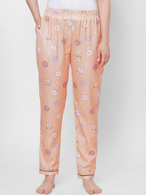 FashionRack Women Orange & White Printed Lounge Pants