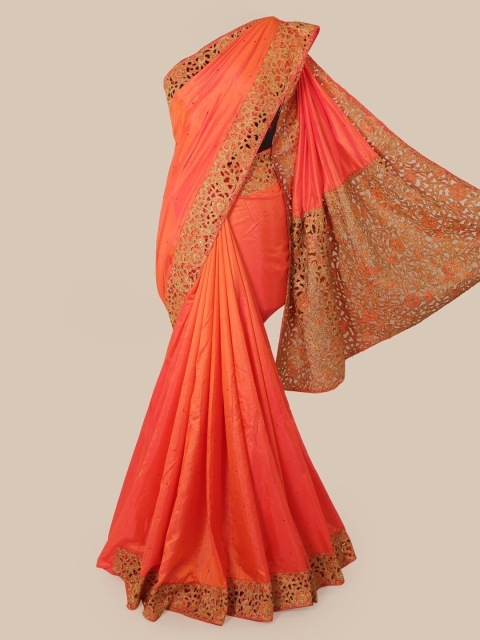 Pothys Orange Solid Art Silk Saree
