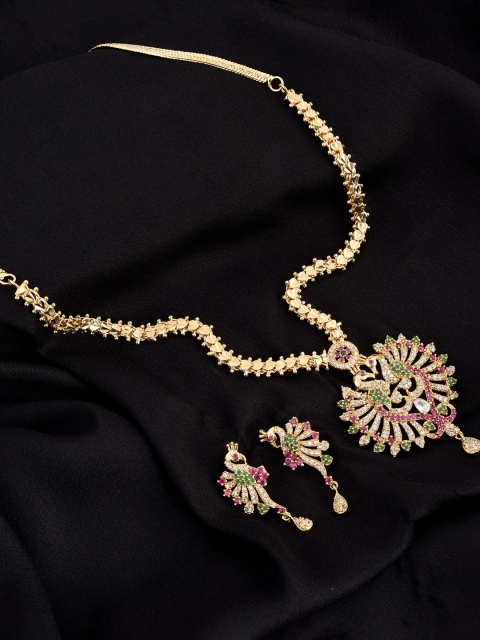 Saraf RS Jewellery Gold-Plated White & Magenta Pink AD-Studded Handcrafted Jewellery Set
Saraf RS Jewellery Gold-Plated White & Magenta Pink AD-Studded Handcrafted Jewellery Set