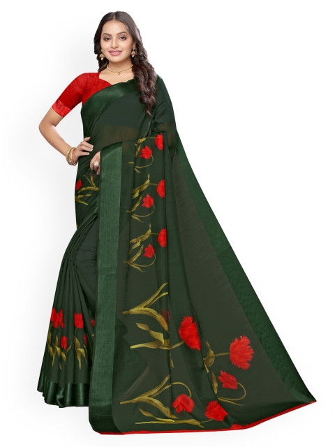 KALINI Green Printed Polycotton Saree