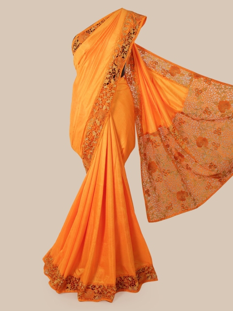 Pothys Orange Solid Art Silk Saree