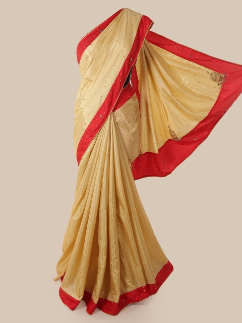 Pothys Cream-Coloured Embellished Art Silk Saree