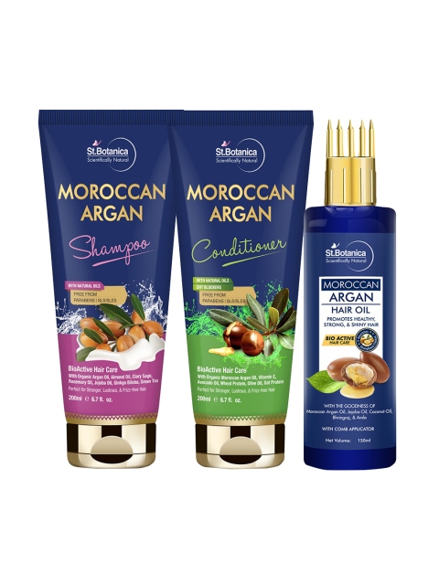 StBotanica Set of 3 Moroccan Argan Shampoo + Conditioner + Hair Oil With Comb Applicator, Blue
StBotanica Set of 3 Moroccan Argan Shampoo + Conditioner + Hair Oil With Comb Applicator, Blue