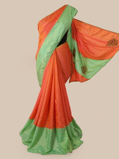 Pothys Orange Striped Art Silk Saree