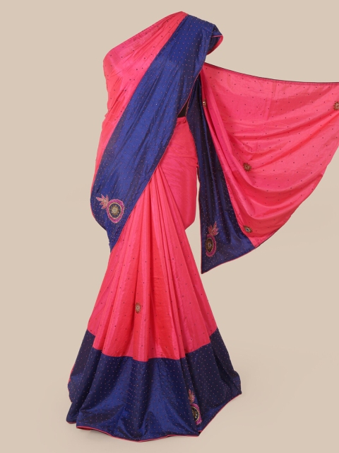 Pothys Pink & Blue Art Silk Embroidered Saree