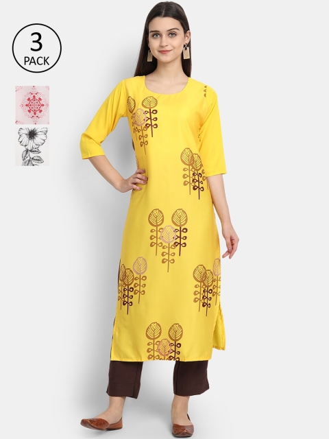 Ethnic basket Women Pack Of 3 Multicoloured Floral Embroidered Keyhole Neck Crepe Kurta, Multi
Ethnic basket Women Pack Of 3 Multicoloured Floral Embroidered Keyhole Neck Crepe Kurta, Multi