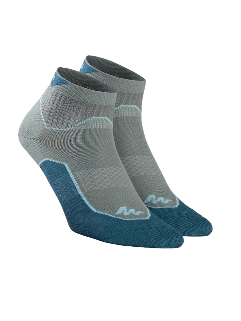 Quechua By Decathlon Unisex Pack of 2 Patterned Calf-Length Country Walking Socks, Teal