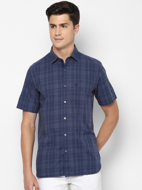Allen Solly Men Navy Blue Slim Fit Checked Casual Shirt