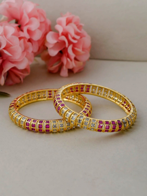 Silvermerc Designs Set Of 2 Gold-Plating White & Magenta Pink Faux Ruby AD-Studded Handcrafted Bangle Kadas
Silvermerc Designs Set Of 2 Gold-Plating White & Magenta Pink Faux Ruby AD-Studded Handcrafted Bangle Kadas