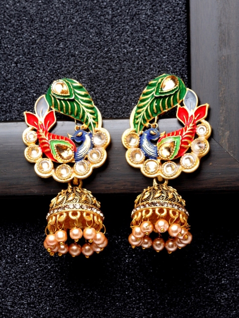 Ibtida Multicoloured Gold-Plated Stone Studded & Beaded Dome Shaped Enamelled Jhumkas, Multi
Ibtida Multicoloured Gold-Plated Stone Studded & Beaded Dome Shaped Enamelled Jhumkas, Multi