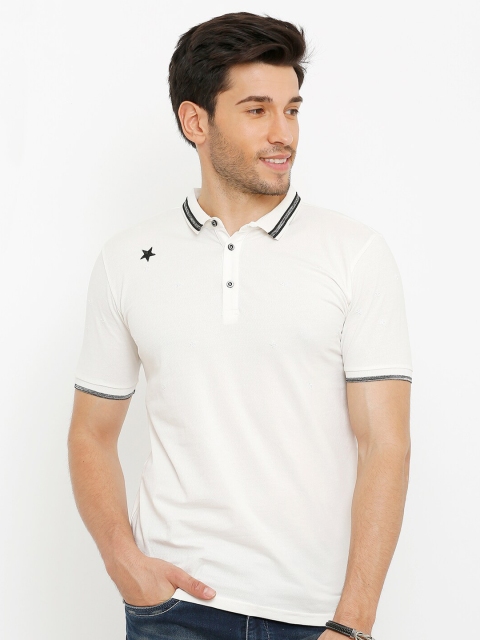 Rex Straut Jeans Men White Polo Collar Slim Fit Cotton Pure Cotton T-shirt