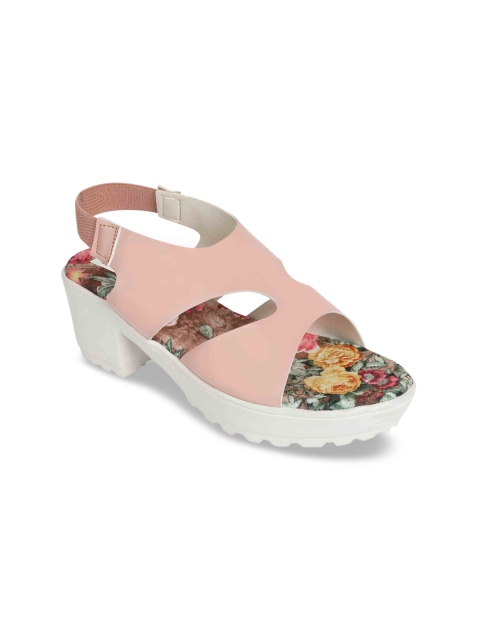 Zyla Women Pink Solid Patent Finish Platform Heels