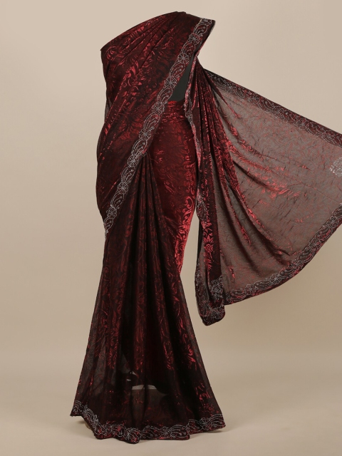 Pothys Maroon Woven Design Poly Chiffon Saree