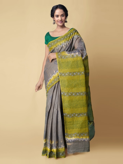 Unnati Silks Grey Pure Cotton Printed Kota Sustainable Saree