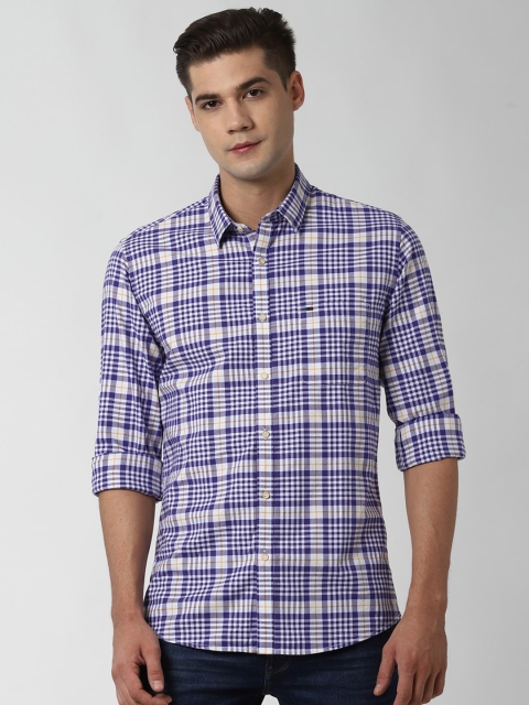 Peter England Casuals Men Blue & White Slim Fit Checked Casual Shirt