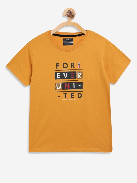 Octave Boys Yellow Printed Round Neck Cotton T-shirt