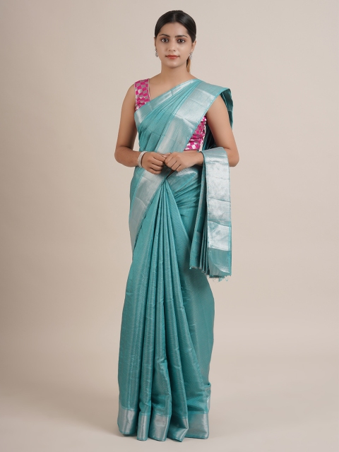 Pothys Blue Solid Jute Silk Saree