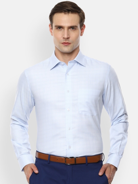 Louis Philippe Permapress Men White & Blue Regular Fit Checked Formal Shirt