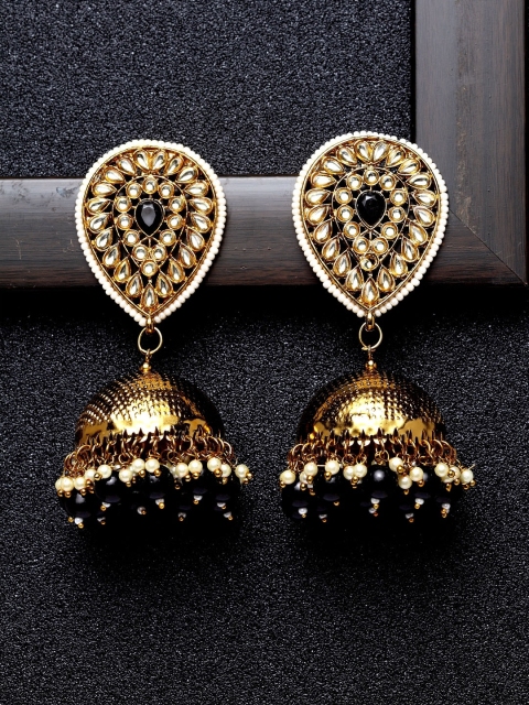 Ibtida Black Gold-Plated Antique Stone Studded & Beaded Handcrafted Dome Shaped Jhumkas
Ibtida Black Gold-Plated Antique Stone Studded & Beaded Handcrafted Dome Shaped Jhumkas