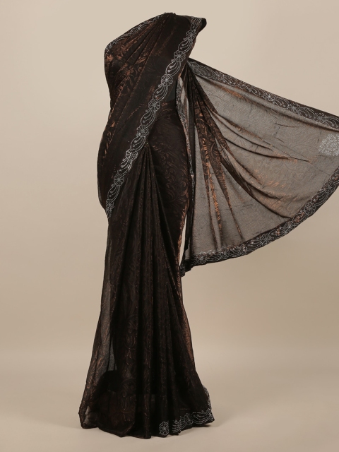 Pothys Brown Woven Design Poly Chiffon Saree