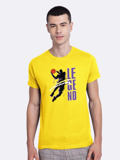 Bewakoof Men Yellow Pure Cotton Printed T-shirt