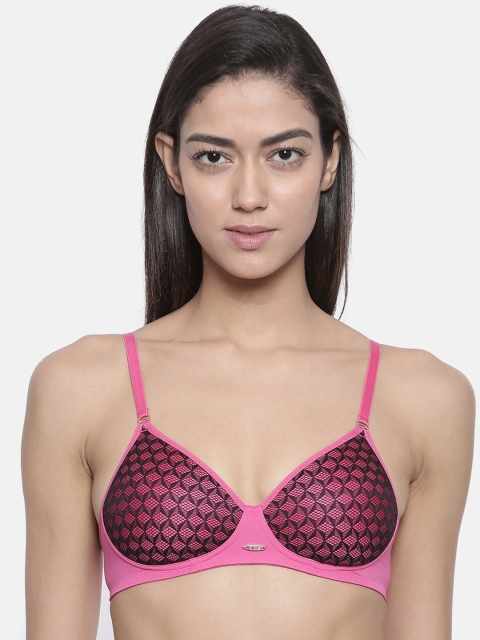 Bitz Magenta & Black Printed Non-Wired Lightly Padded Push-Up Bra FP001