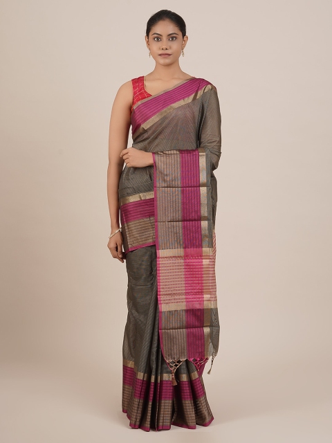 Pothys Beige & Black Art Silk Striped Saree