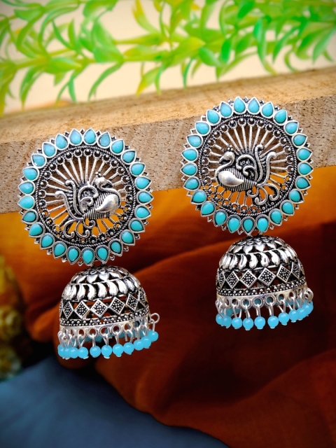 Crunchy Fashion Blue Oxidised Silver-Plated Stone Studded & Beaded Dome Shaped Jhumkas
Crunchy Fashion Blue Oxidised Silver-Plated Stone Studded & Beaded Dome Shaped Jhumkas