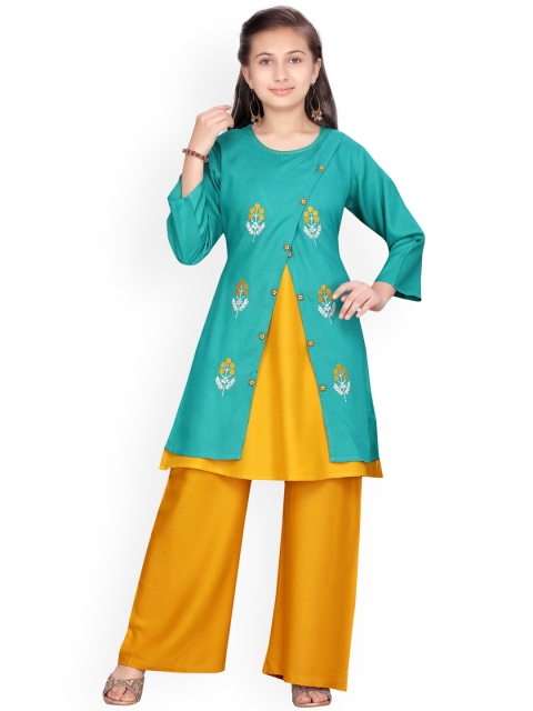 Aarika Girls Sea Green & Yellow Floral Printed A-Line Pure Cotton Kurta with Palazzos
Aarika Girls Sea Green & Yellow Floral Printed A-Line Pure Cotton Kurta with Palazzos