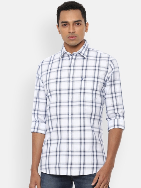 Van Heusen Sport Men White & Navy Blue Slim Fit Checked Casual Shirt