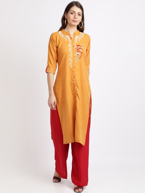 Florence Women Orange & Red Ethnic Motifs Embroidered Straight Kurta With Palazzos
Florence Women Orange & Red Ethnic Motifs Embroidered Straight Kurta With Palazzos